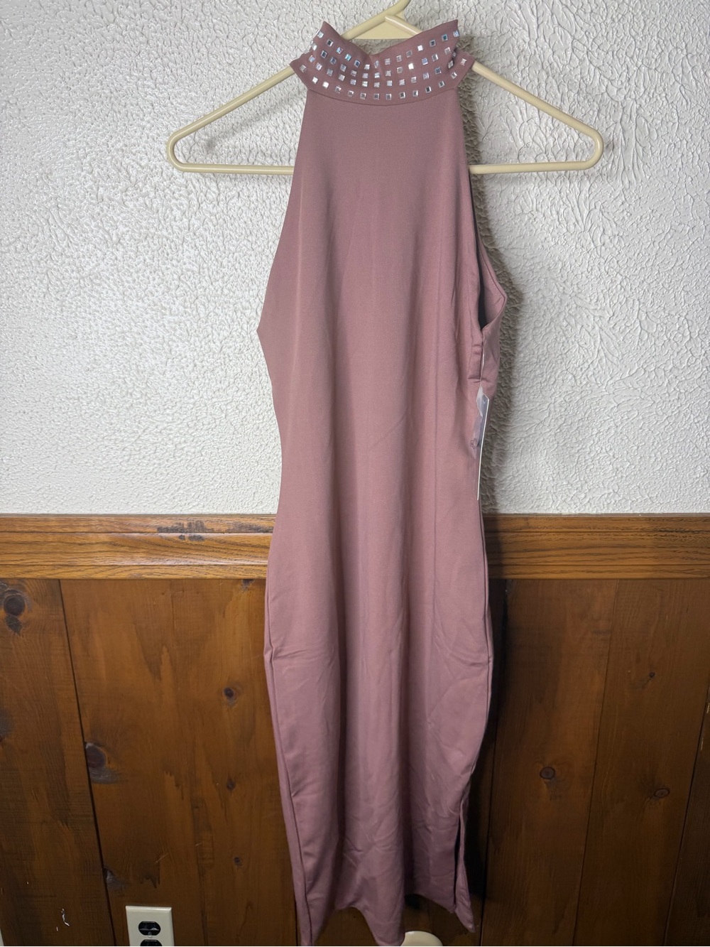 Stud-Trim High Neck Women's Dress in Mauve
